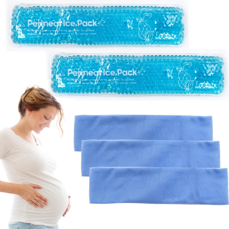 Reusable Perineal Ice Packs for Postpartum & Hemorrhoid Pain Relief, Hot & Cold Pack for Women After Pregnancy, 2 Ice Pack and 3 Cover (New Blue)